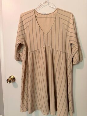 Primark Beige Striped V-Neck Midi Dress